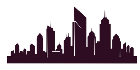 Obraz premium Modern cityscape silhouette illustration, a versatile graphic icon for urban themes, restaurant design, and culinary business branding projects