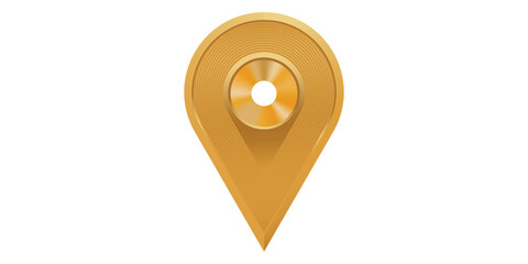 Golden map location pin icon, luxury GPS navigation symbol, elegant metallic place marker vector design.