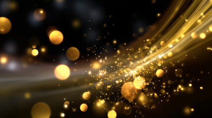 Obraz premium Abstract digital background — gold flare orbs and glitter texture blending into smooth gradient darkness, refined luminous atmosphere, with copy space.