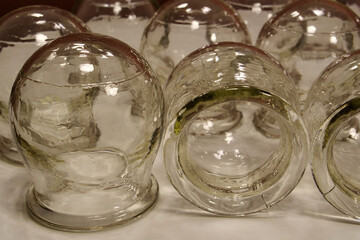 Glass medical cups for medical purposes, rehabilitation, increasing blood flow