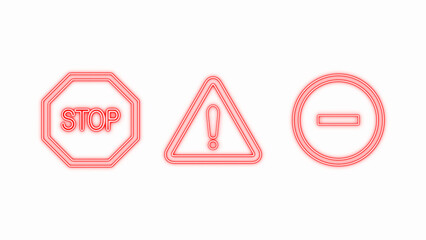 stop and danger neon lights icons set on transparent background, png red neon lights sembols isolated design element 