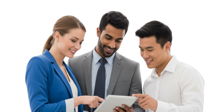 Diverse Business Team Collaborating on Project Isolated on White or Transparent Background, PNG