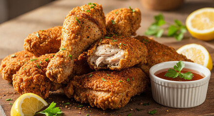 fried chicken legs with sauce