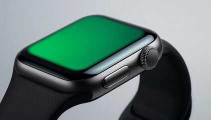 Sleek modern smartwatch mockup with vibrant green screen for innovative designs