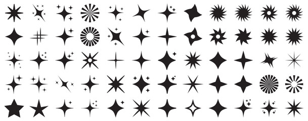  Sparkle star icon set. Sparkle, stars or shine icon set vector collection of different stars in black color. Shine icon. AI generated star icons collection. Artificial Intelligence sparkle symbol. 