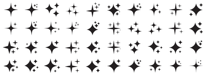  Sparkle star icon set. Sparkle, stars or shine icon set vector collection of different stars in black color. Shine icon. AI generated star icons collection. Artificial Intelligence sparkle symbol. 