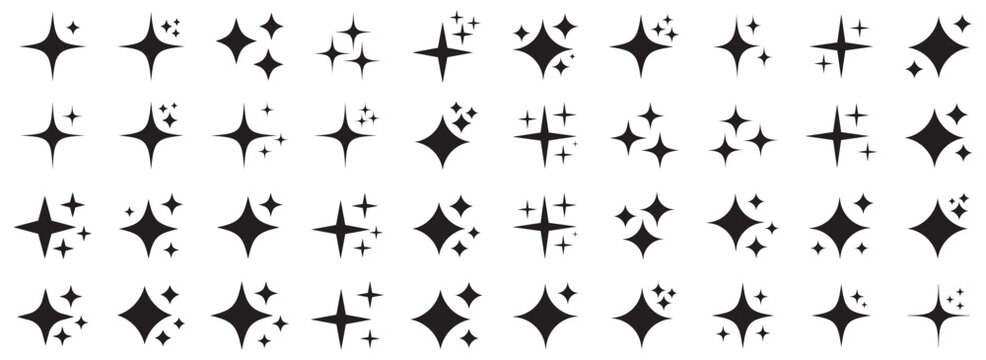  Sparkle star icon set. Sparkle, stars or shine icon set vector collection of different stars in black color. Shine icon. AI generated star icons collection. Artificial Intelligence sparkle symbol. 