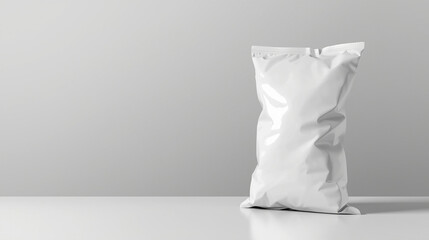 A white, crumpled, empty bag of chips with no names, no text, no color on a light horizontal background