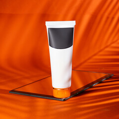 A beautiful still life composition featuring cosmetic products setting with a  background