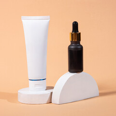 A beautiful still life composition featuring cosmetic products setting with a  background