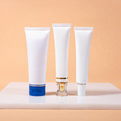 A beautiful still life composition featuring cosmetic products setting with a  background