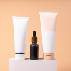 A beautiful still life composition featuring cosmetic products setting with a  background