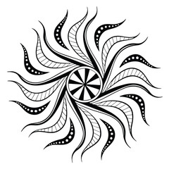 Black and White Abstract Swirl Mandala Design circular