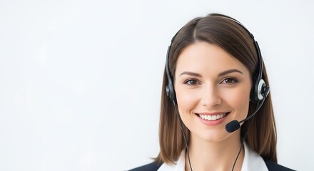 Smiling woman with headset ready to assist