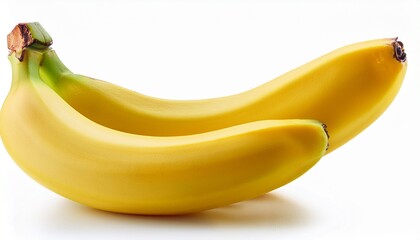 two ripe yellow bananas fruit bunch isolated on a white background