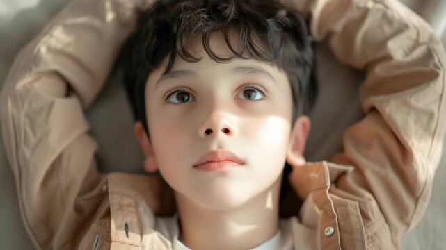A young child with a pensive look on his face.