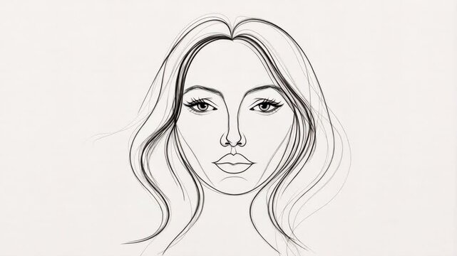 Animated line art drawing of a beautiful woman's face