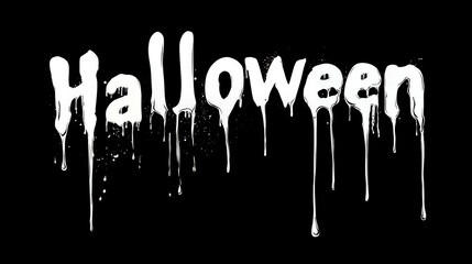 A black and white image of the word halloween dripping down