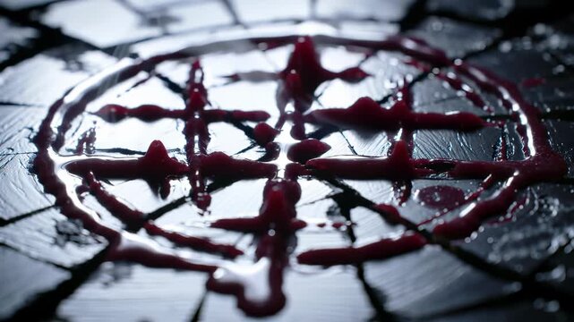 Blood ritual symbol for occult magic, a dark, scary mystery dripping on a fractured surface, evoking supernatural horror and ancient sacrifice.