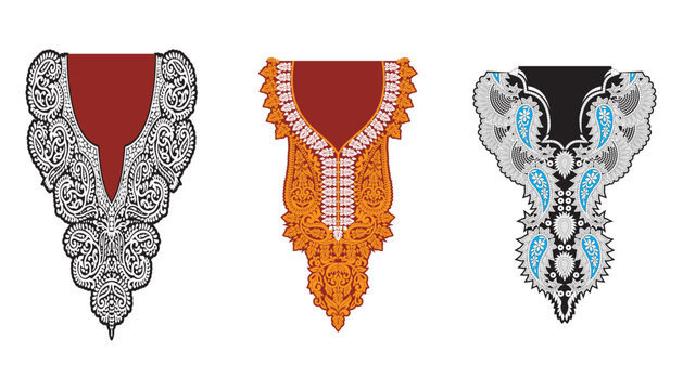 Asian women clothing dress neckline design collection vector illustration fashion design