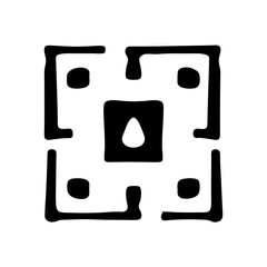 Abstract geometric symbol with central teardrop shape in bold black and white