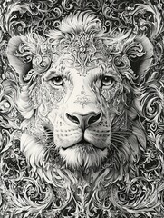 Obraz premium An exquisitely detailed lion with intricate patterns of floral and swirling designs evokes a sense of regal grandeur and artistic elegance.