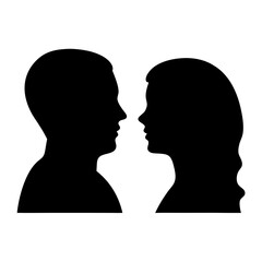 Silhouette of a couple looking at each other in simple black image