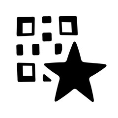 Stylized rendering of a star and adjacent stylized rendering of squares