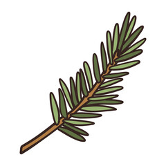 Hand-drawn doodle illustration of a pine branch. Cute single element perfect for Christmas and winter designs, cards, posters, and festive decorations.