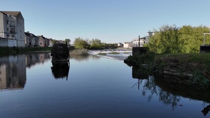 Beautiful Sunny Day Over River in Carlow, Ireland — 4K Drone Video