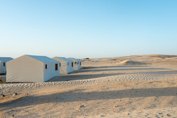 Tents in  a row, accommodation for tourists, Sahara desert, Tunisia