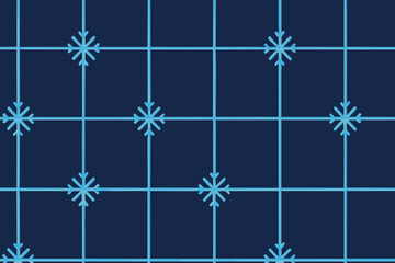 Cool winter pattern with snowflakes on dark blue grid background