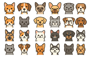Cute cartoon animal faces featuring dogs and cats in a colorful and playful arrangement