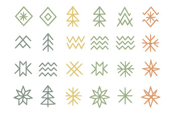 Variety of simple geometric and nature-inspired patterns displayed in soft colors for design projects and creative inspiration