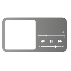 Horizontal Gray Music Player, Digital Audio Interface on a Transparent Background.