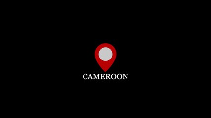 CAMEROON Map with Looping Location Pins Animation digital screen, black background 4K resolution video. Bulgaria text up and down location pins alpha channel location pin animation. Location icons. - Powered by Adobe