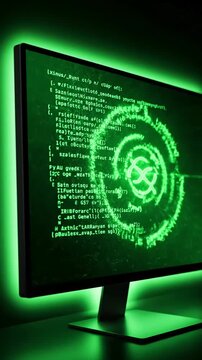Green Screen abstract computer monitor with moving symbols animation linux terminal commands on black background conept of operating systems and technologies scene 2 distortion, overlay, glitch