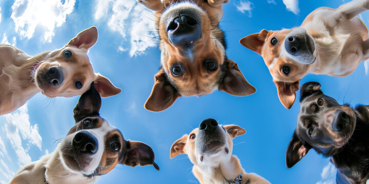 funny dogs looking down at camera