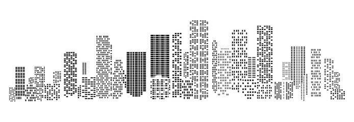 Black and white silhouette city with windows without background