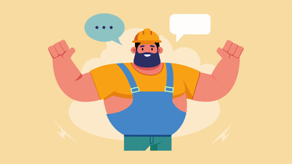 A builder encouraging men to embrace their bodies regardless of whether they fit into narrow stereotypes of masculinity.. Vector illustration