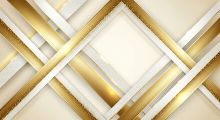 Abstract geometric background with overlapping gold and white stripes and glitter texture, elegant and luxurious design