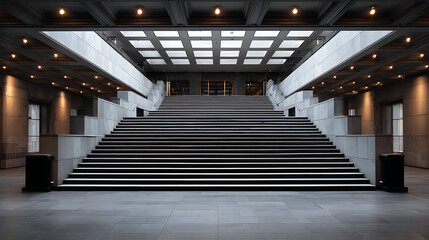Architectural symmetry of staircase, modern clean lines, minimalist style