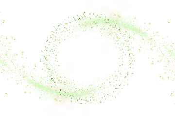 Abstract green glitter particles swirling isolated on transparent background for design