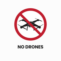 A red no drone sign, indicating a designated area where drone usage is prohibited, ensuring safety and privacy, with clear symbol and text