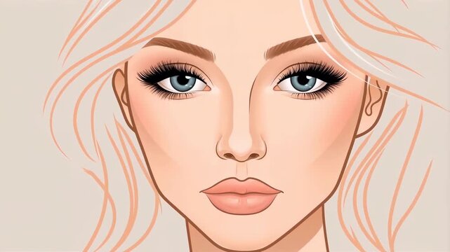 Animated beautiful woman face blinking eyes