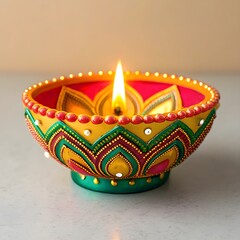 Colorful Diwali Decorated Diya Lamp Festive Handmade