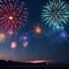 Colorful Fireworks Night Starry Sky Celebration Outdoor