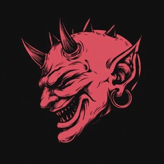 A punk rock devil with a spiked collar and a fierce sneer.