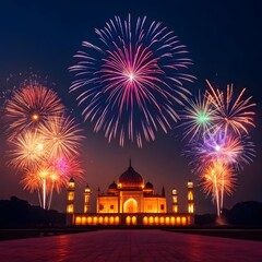 Diwali Fireworks Night Taj Mahal Festive Celebration