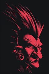 A punk rock devil with a spiked collar and a fierce sneer.